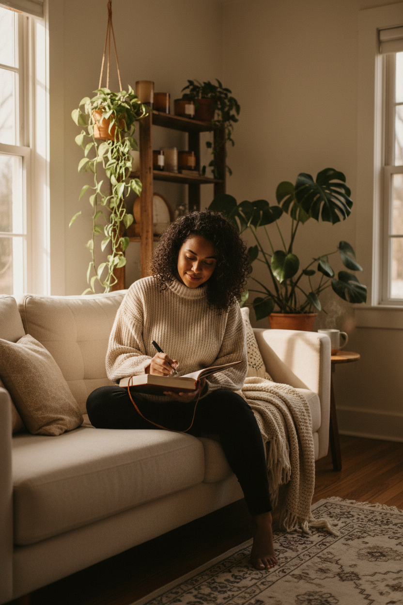Bright living room journaling