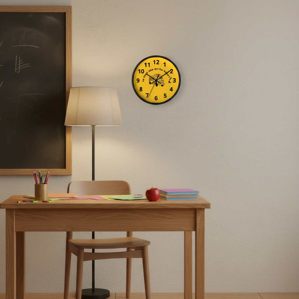 Clock above teacher's desk