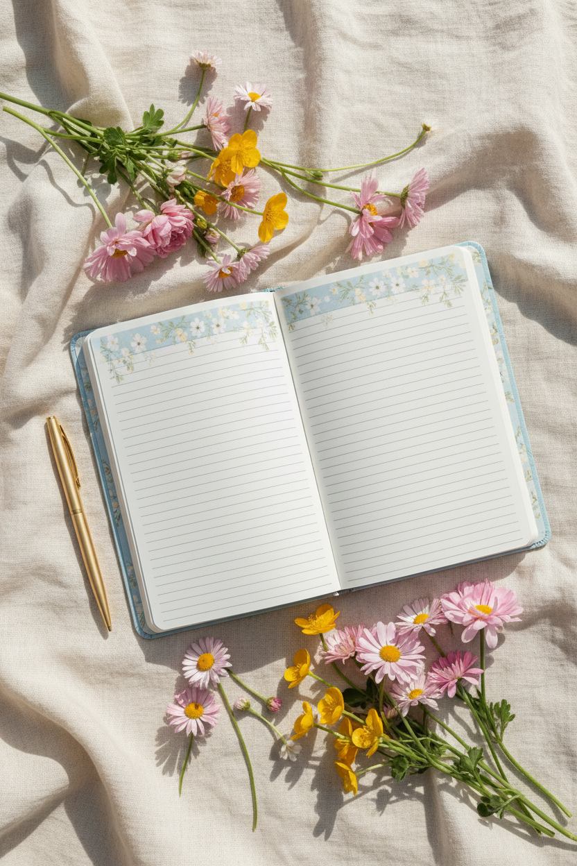 Floral journal flatlay